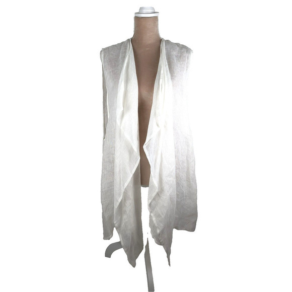 Eskandar NWT White Linen Gauze A-Line Waterfall Open Vest Waistcoat Jacket - Picture 2 of 9